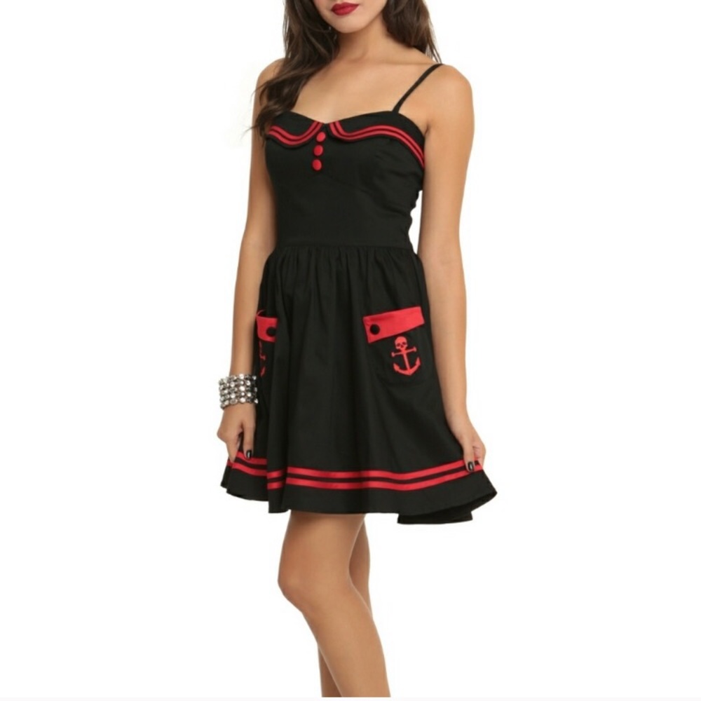 Hell Bunny Vixen Black Red Sailor Dress